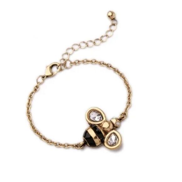 Antiqued 🐝 gold tone minimalist Bee Enamel And Crystals Bracelet - Picture 1 of 5
